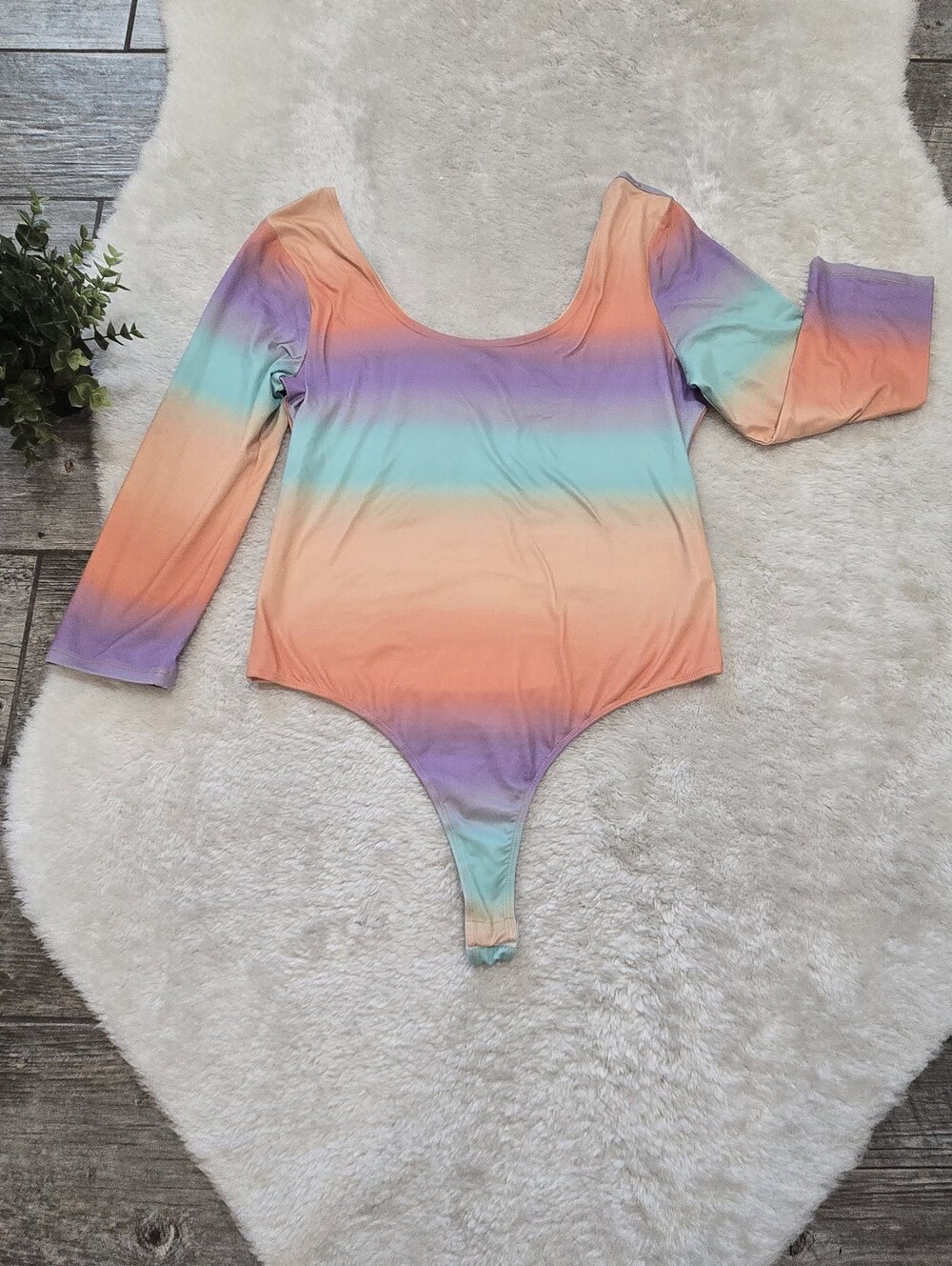 Charmed Hearts Pastel Long Sleeve Ombre Sunset Bodysuit Body Suit, Large